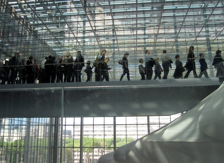 The visitor's movement inside Rome’s new convention center and hotel, at EUR district.