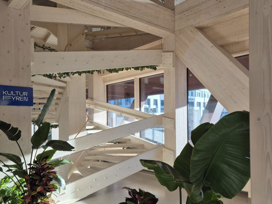 The wooden structure creates an indoor climate where people (and plants) can thrive. Photo by: ©Bo Christiansen - office building wood